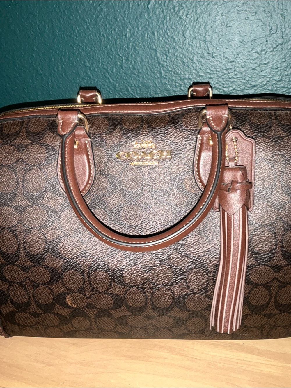 Coach Brown Signature Satchel with Tassel Trim - Picture 2 of 6